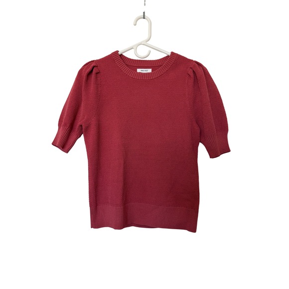 Nine West Sweaters - Nine West Sweater Rose Red Viscose Blend Puff Sleeve Textured Knit Top XS